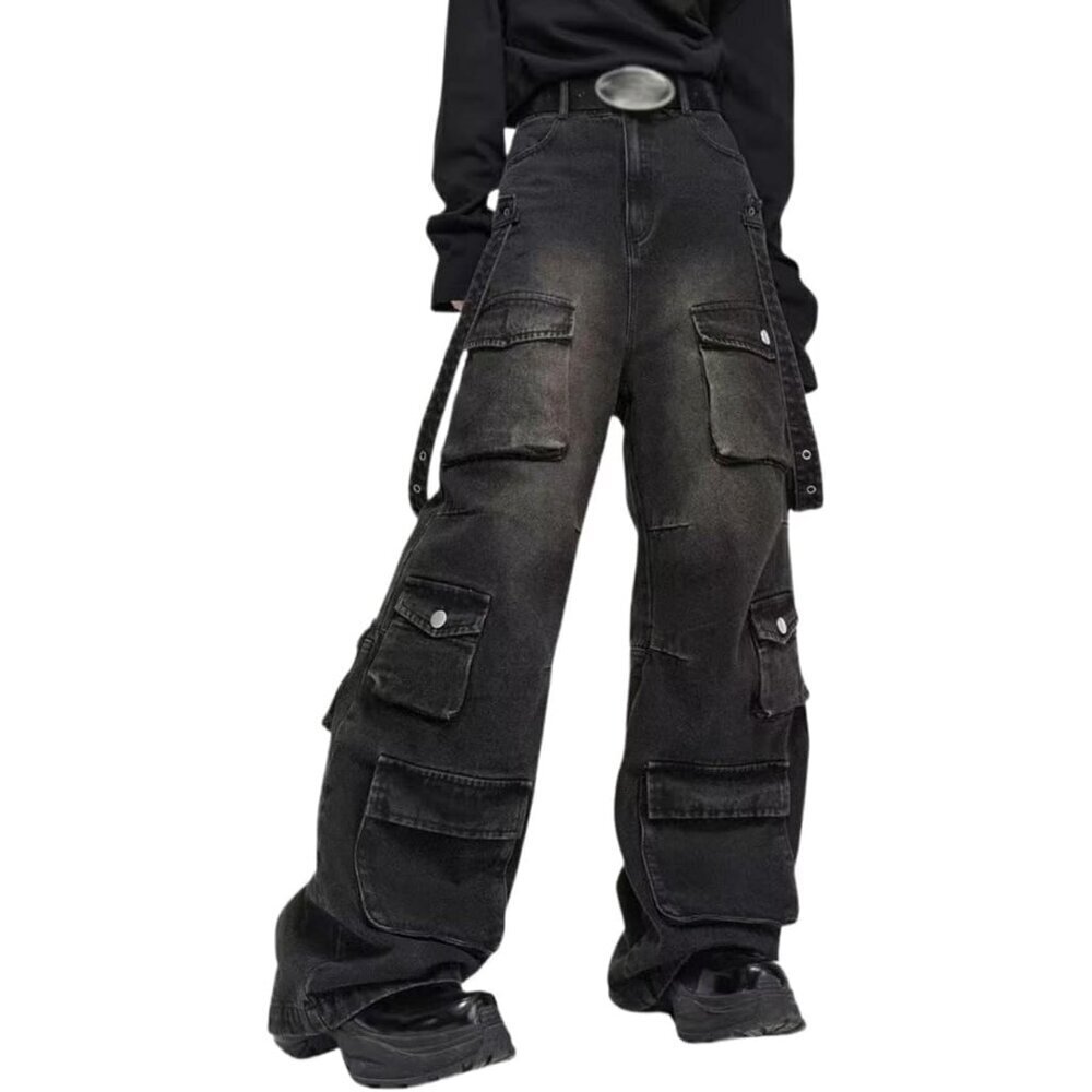 Women Baggy Cargo Pants Denim High Rise Straight Loose Fit Streetwear